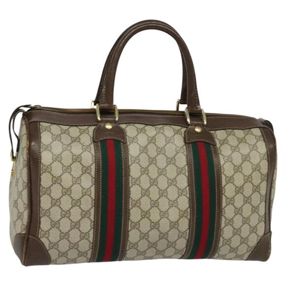 GUCCI GG Supreme Web Sherry Line Hand Bag Pvc Beige Gold Red - Picture 1 of 16